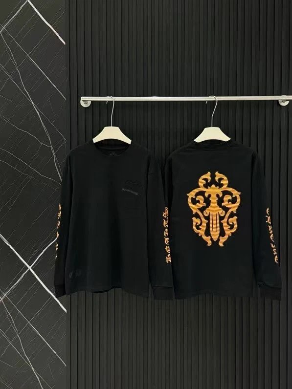 Black Long Sleeve Sweatshirt Gold Embroidery Casual Top