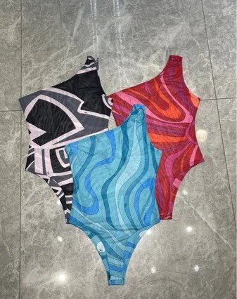 One Piece Swimsuit Multicolor Print Swimwear