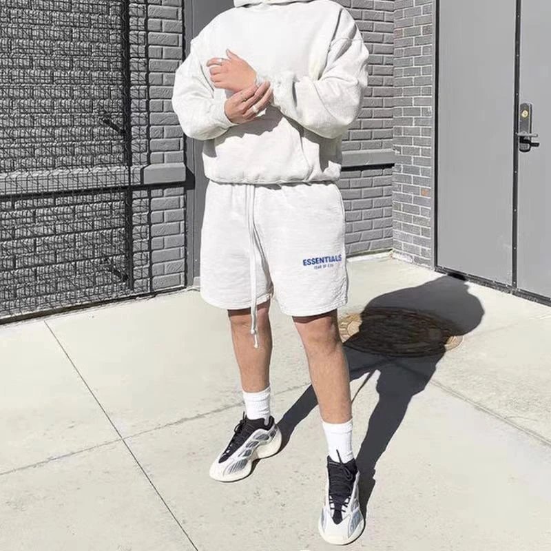 Essentials White Logo Print Sweat Shorts