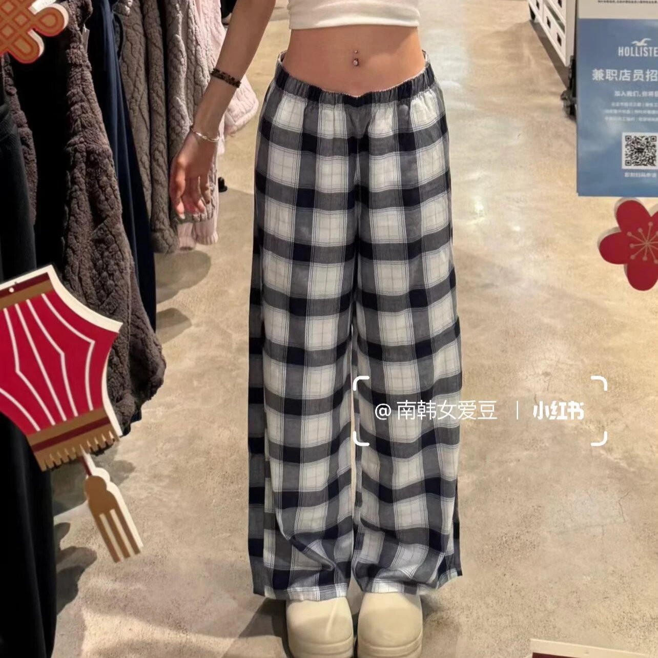 Checkered Wide Leg Grey Plaid Trousers