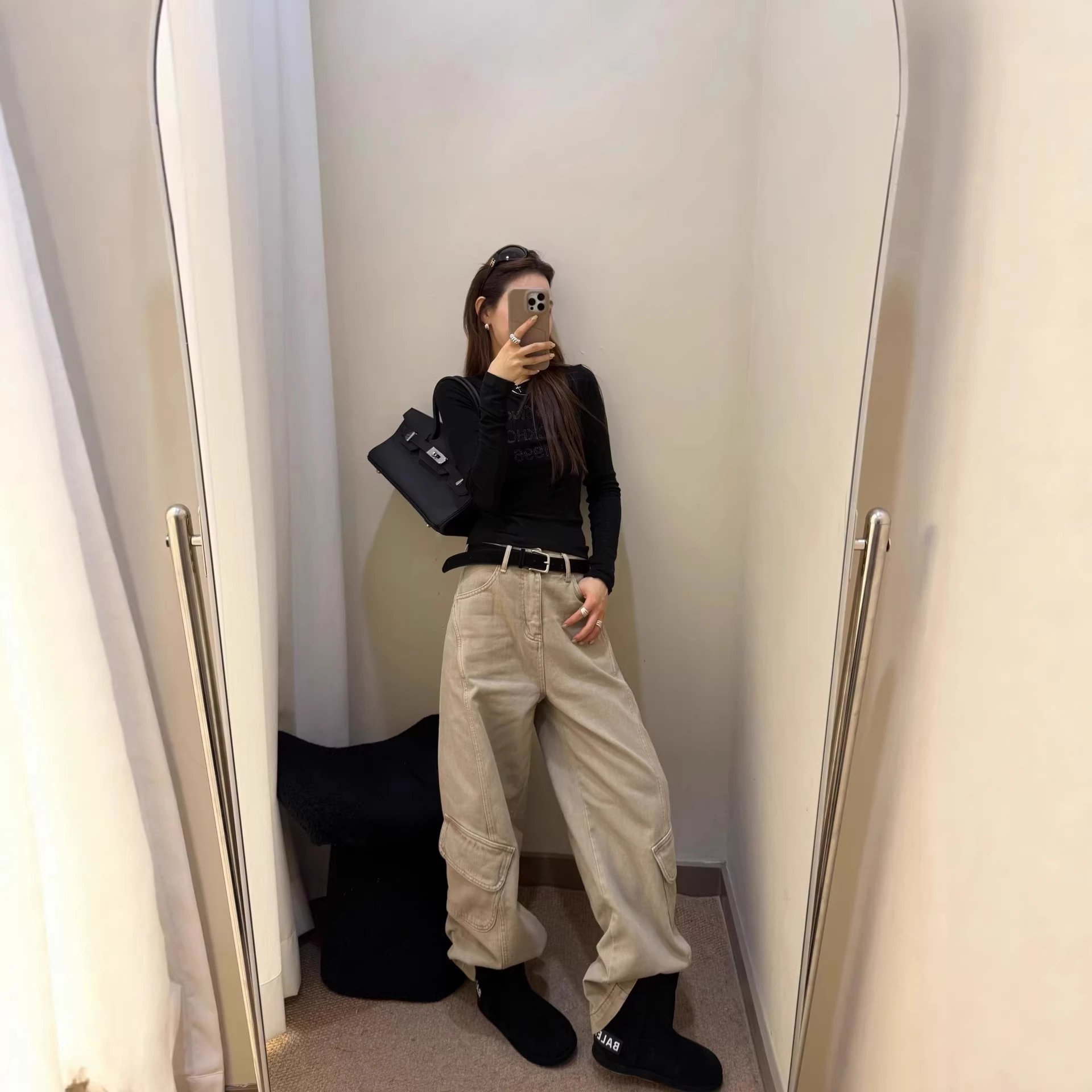 Unisex Cargo Trousers Beige Streetwear