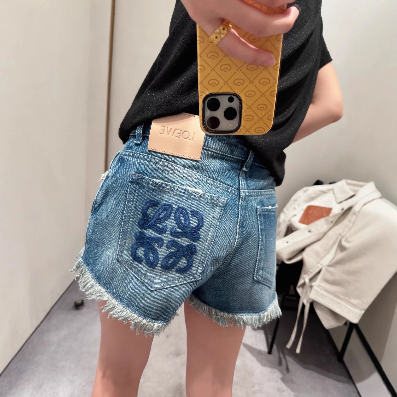 Loewe Denim Blue Embroidered Shorts