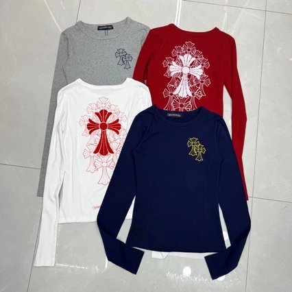 Long Sleeve Cross Print Grey Casual T-Shirt