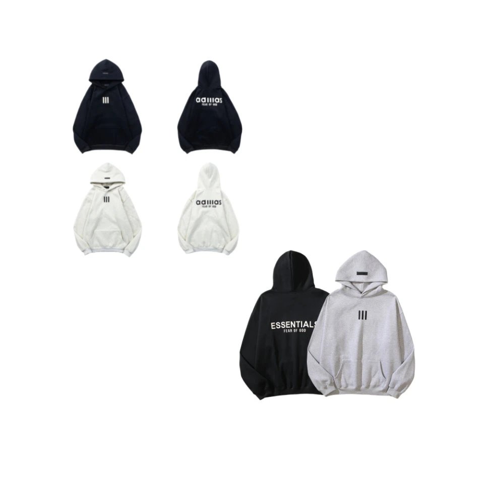 Essentials Hoodie Black White Oversized