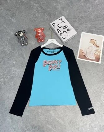 Beauty Doll Long Sleeve Blue Casual T-Shirt