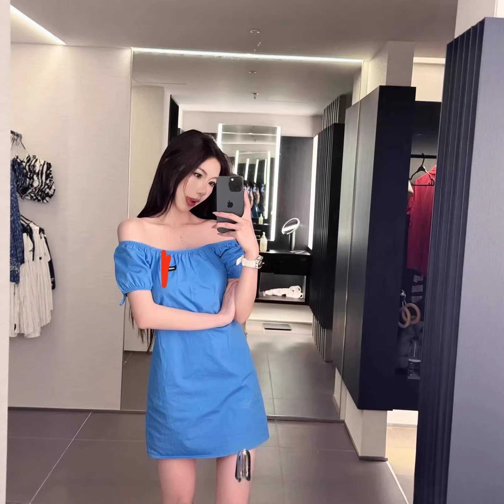 Off Shoulder Blue Mini Dress Casual