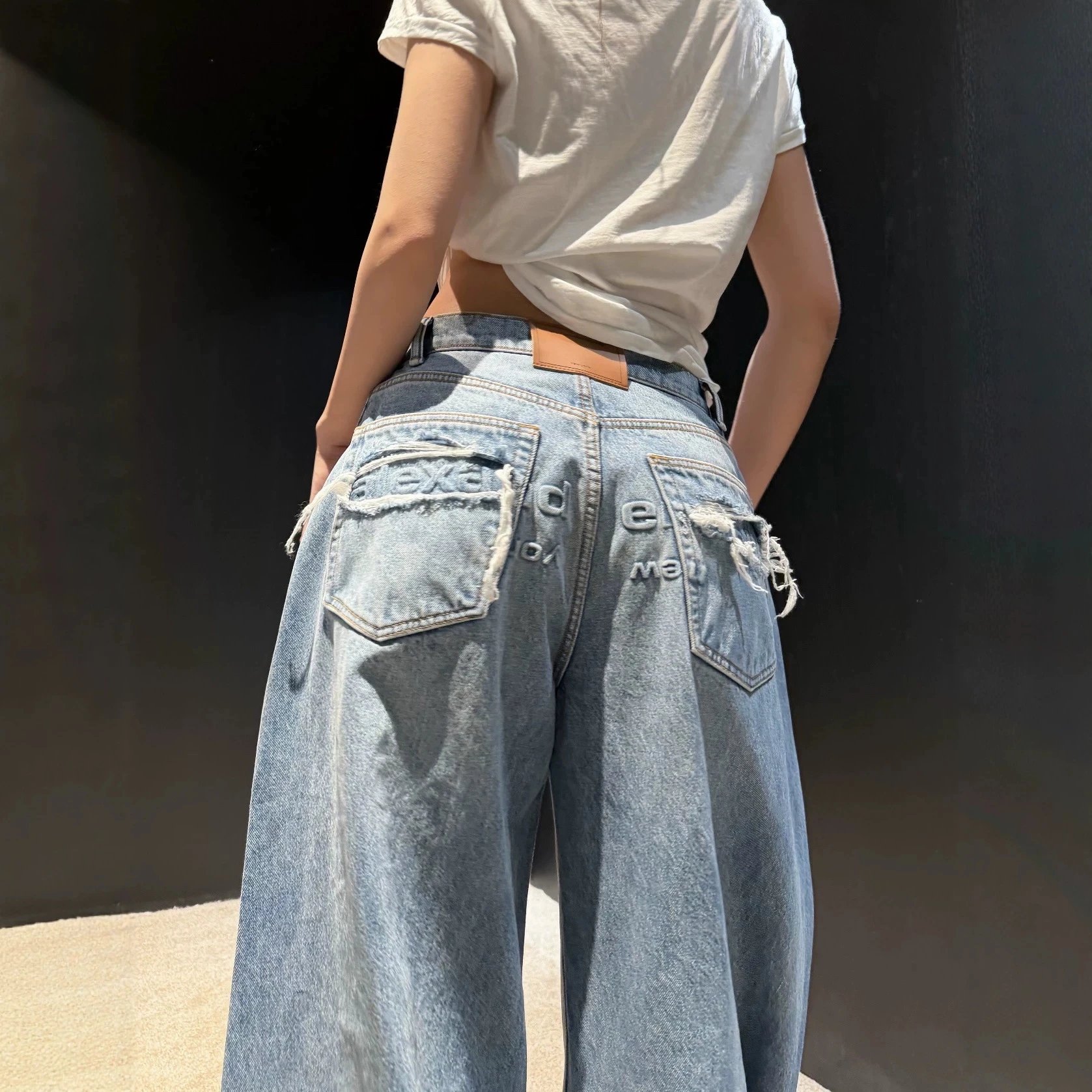Denim Wide Leg Light Blue Casual Trousers