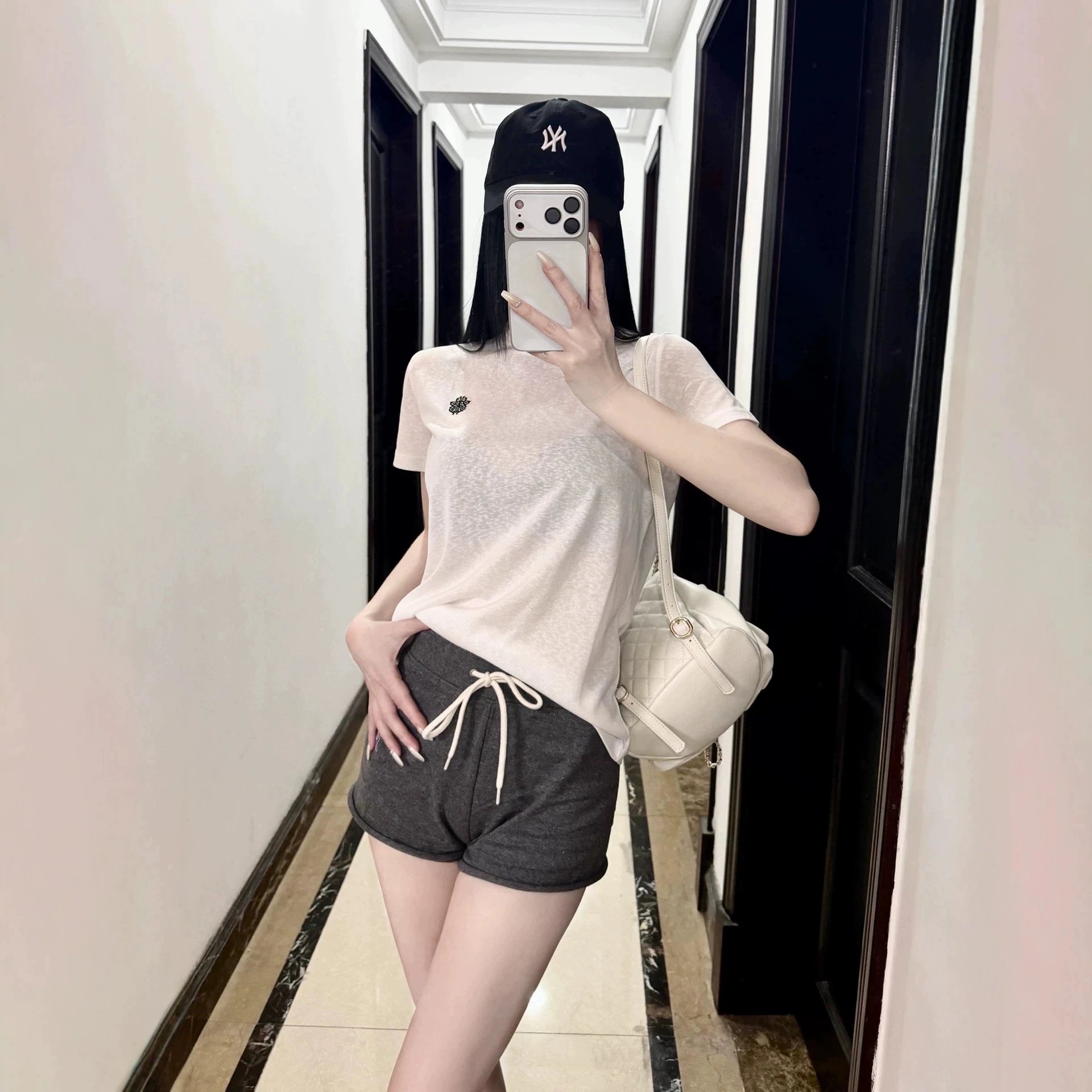 Basic White T-Shirt Grey Shorts Casual Outfit