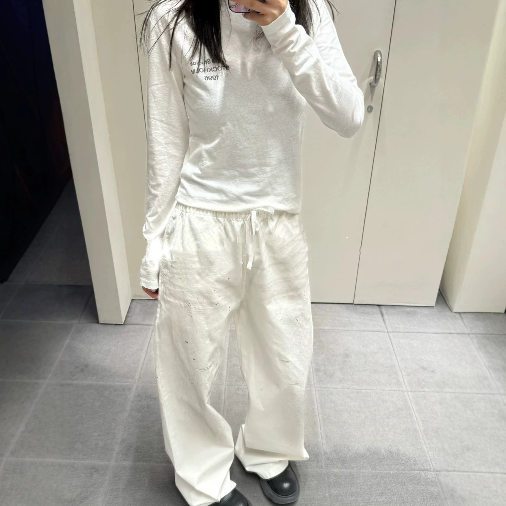 White Long Sleeve Top White Casual Trousers
