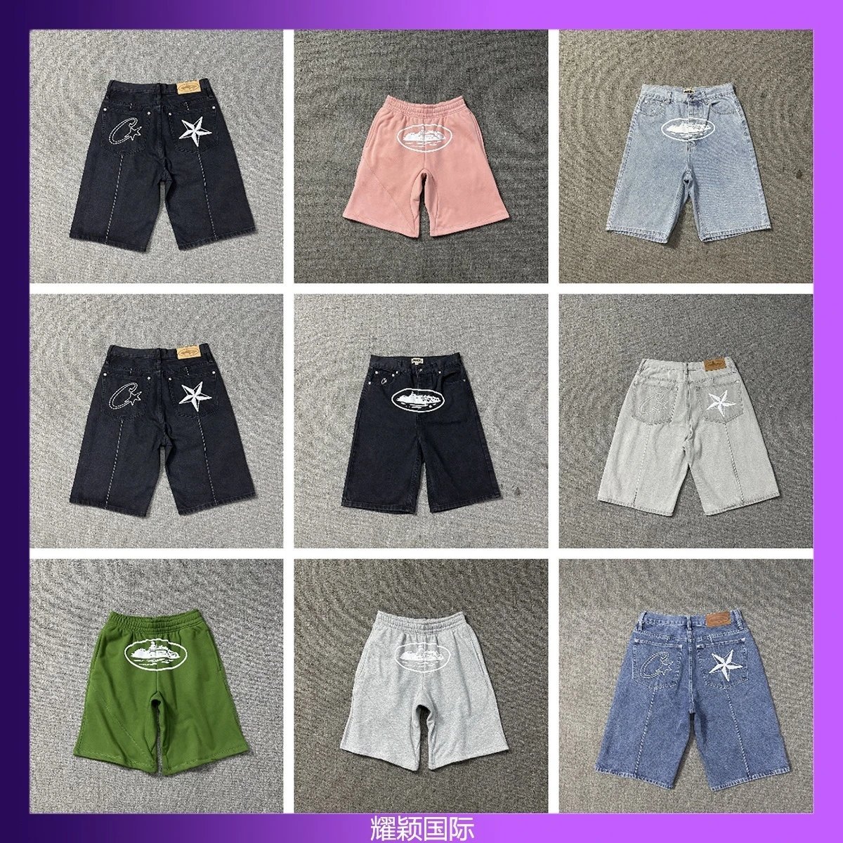 Denim Shorts Black Star Print Casual Trousers