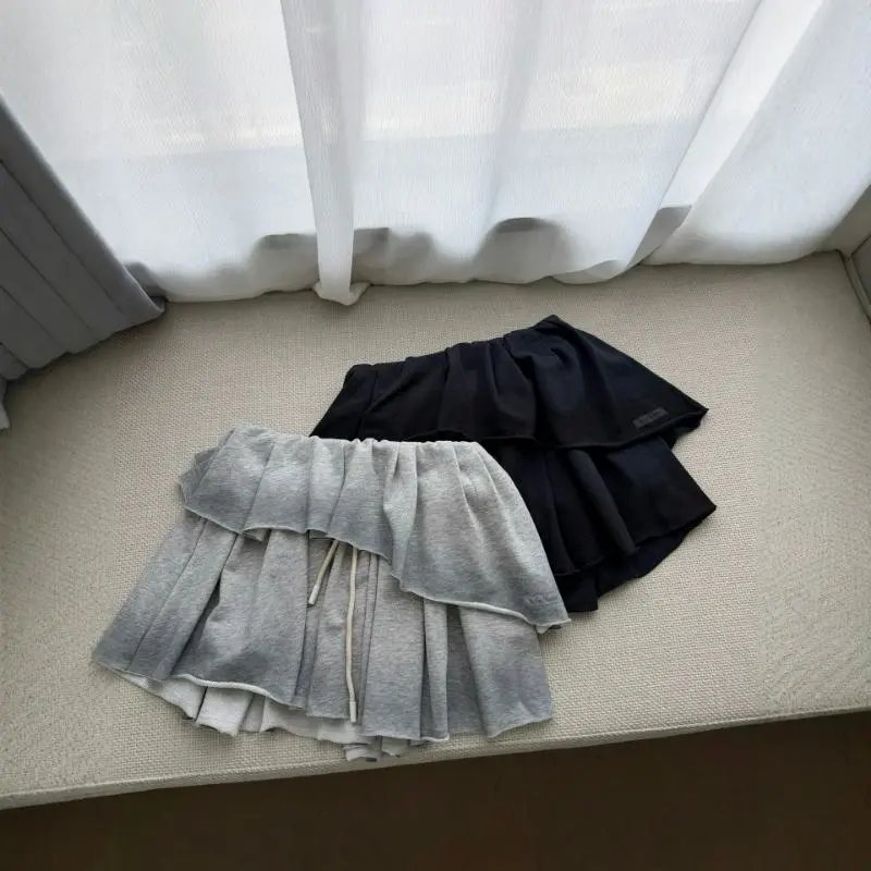Cotton Layered Skirt Gray Casual Women's Fashion