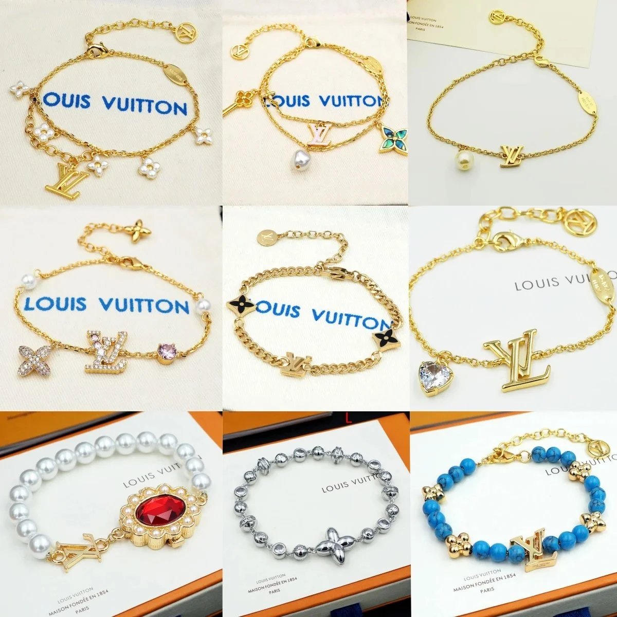 Louis Vuitton Turquoise Charm Bracelet Gold Jewelry - 2