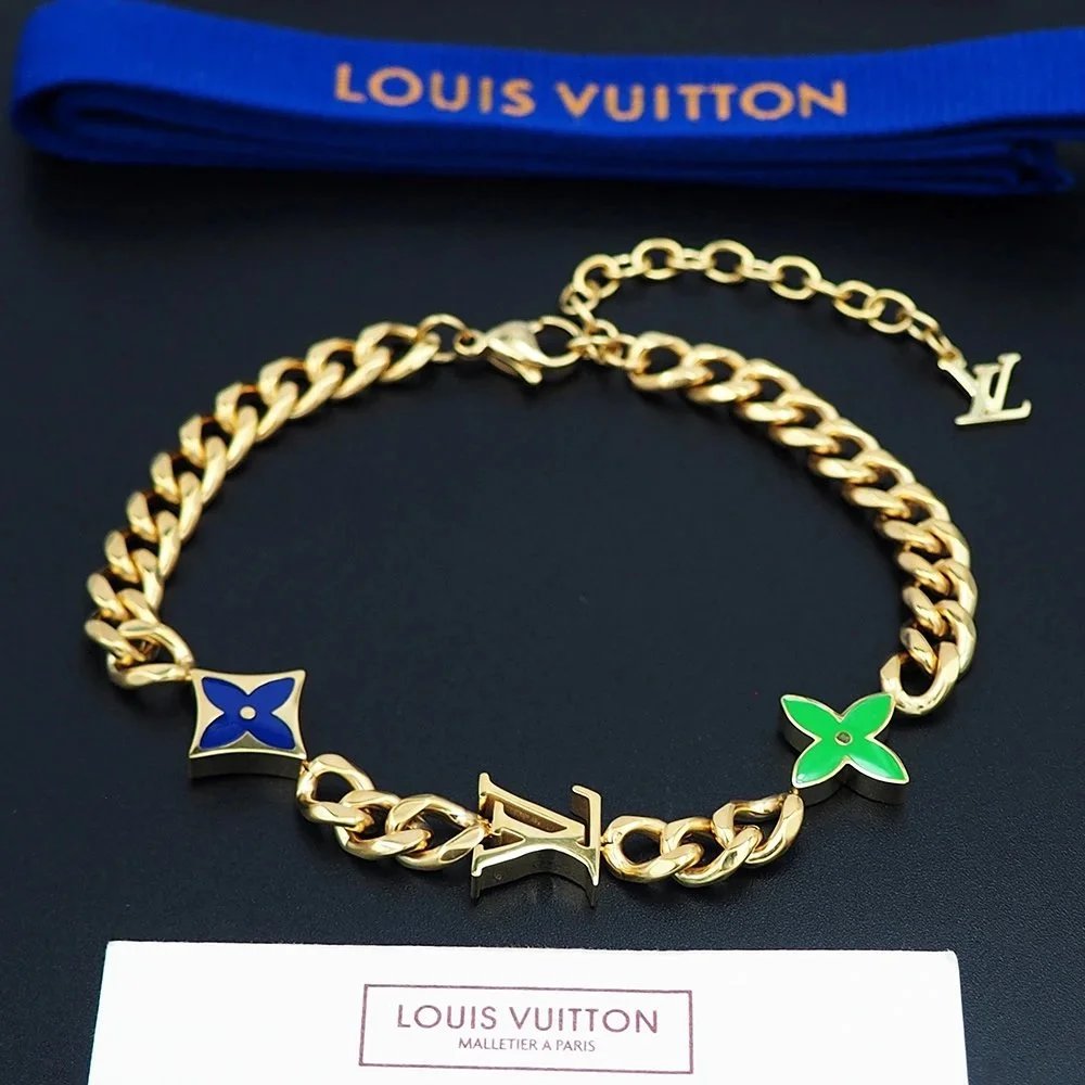 Louis Vuitton Turquoise Charm Bracelet Gold Jewelry - 8