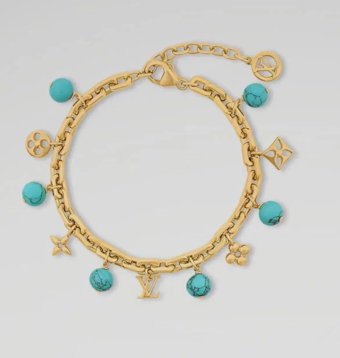 Louis Vuitton Turquoise Charm Bracelet Gold Jewelry - 6