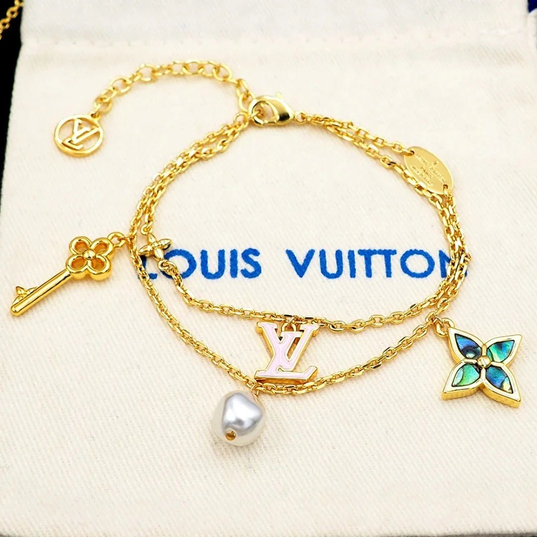 Louis Vuitton Turquoise Charm Bracelet Gold Jewelry - 10