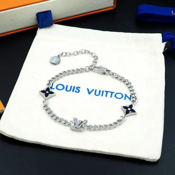 Louis Vuitton Monogram Flower Chain Bracelet Silver Jewelry - 1