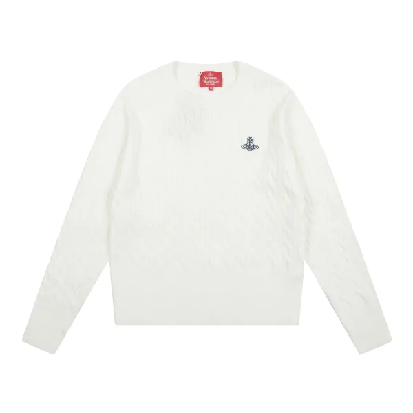 Vivienne Westwood Orb Logo Crewneck Sweater Gray with Red Stripes - 6