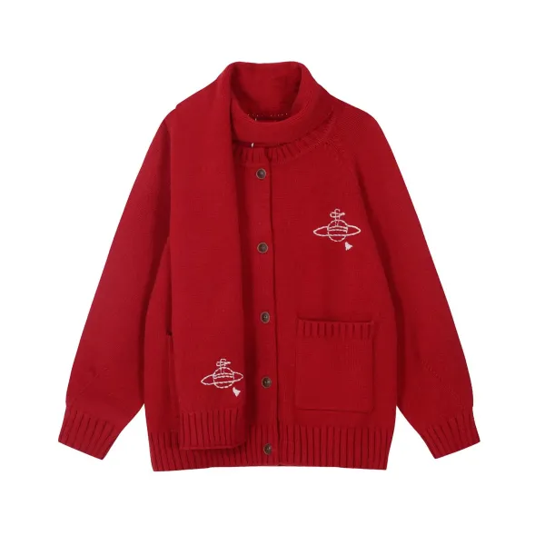 Vivienne Westwood Orb Logo Crewneck Sweater Gray with Red Stripes - 16