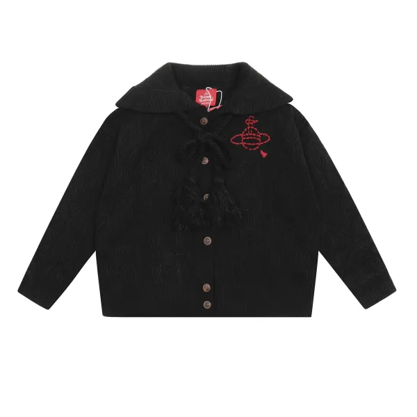 Vivienne Westwood Orb Logo Crewneck Sweater Gray with Red Stripes - 7