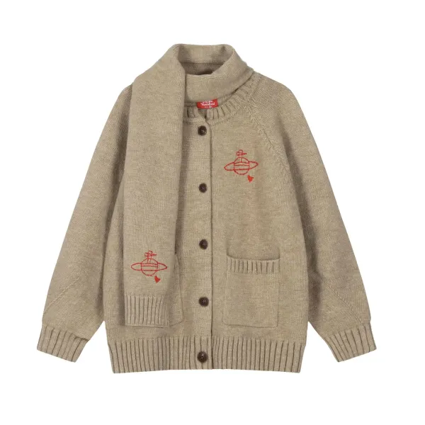 Vivienne Westwood Orb Logo Crewneck Sweater Gray with Red Stripes - 17