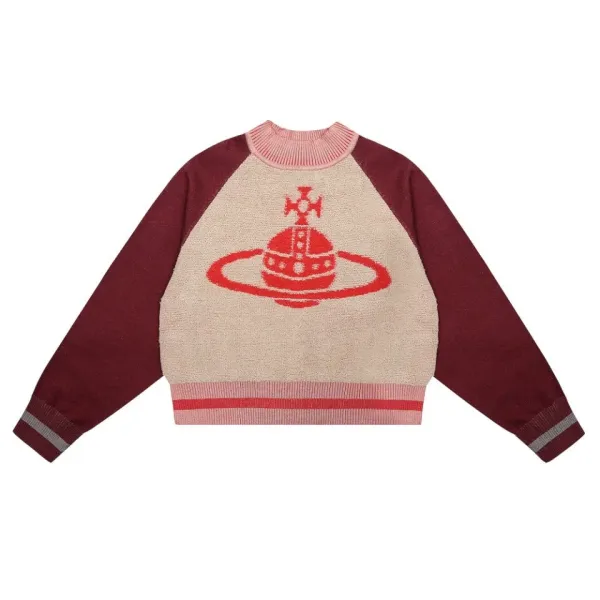 Vivienne Westwood Orb Logo Crewneck Sweater Gray with Red Stripes - 4