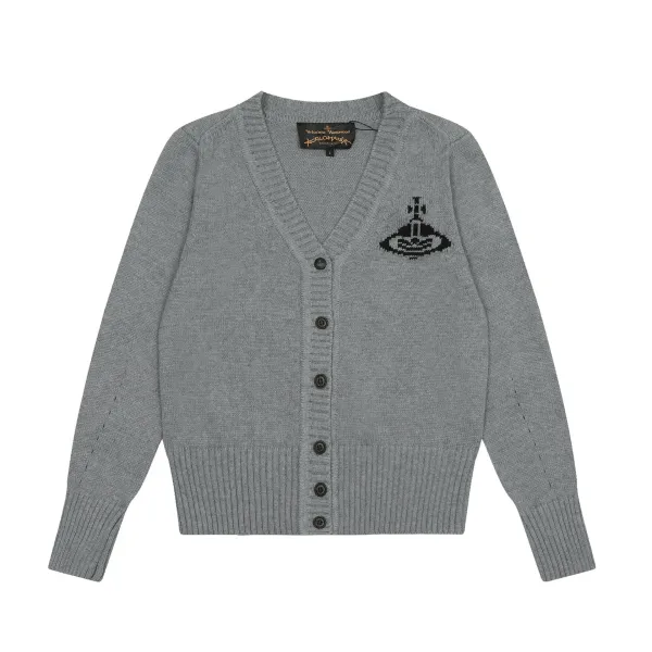 Vivienne Westwood Orb Logo Crewneck Sweater Gray with Red Stripes - 23