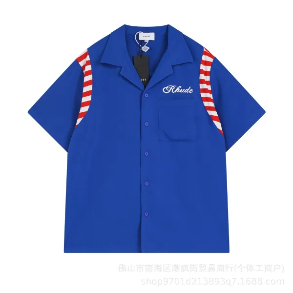Rhude Stripe Sleeve Button-Up Shirt Blue - 1