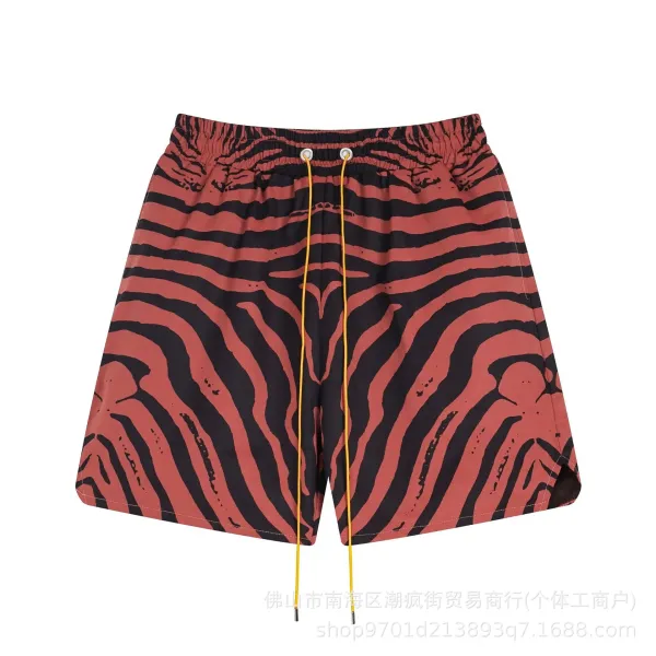 Design Zebra Print Drawstring Shorts Red Black - 1