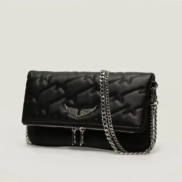 Design Chain Shoulder Bag with Snake-Embossed Texture and Wing Clasp in Off-White - 11