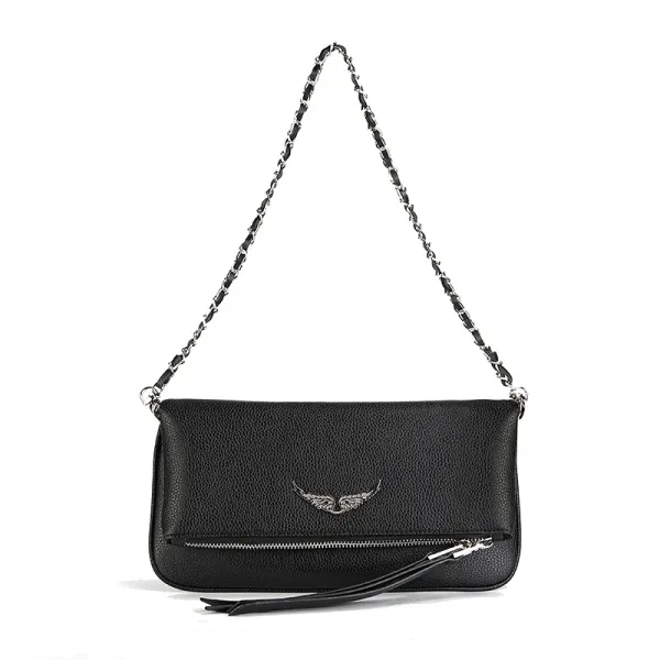Design Chain Shoulder Bag with Snake-Embossed Texture and Wing Clasp in Off-White - 15