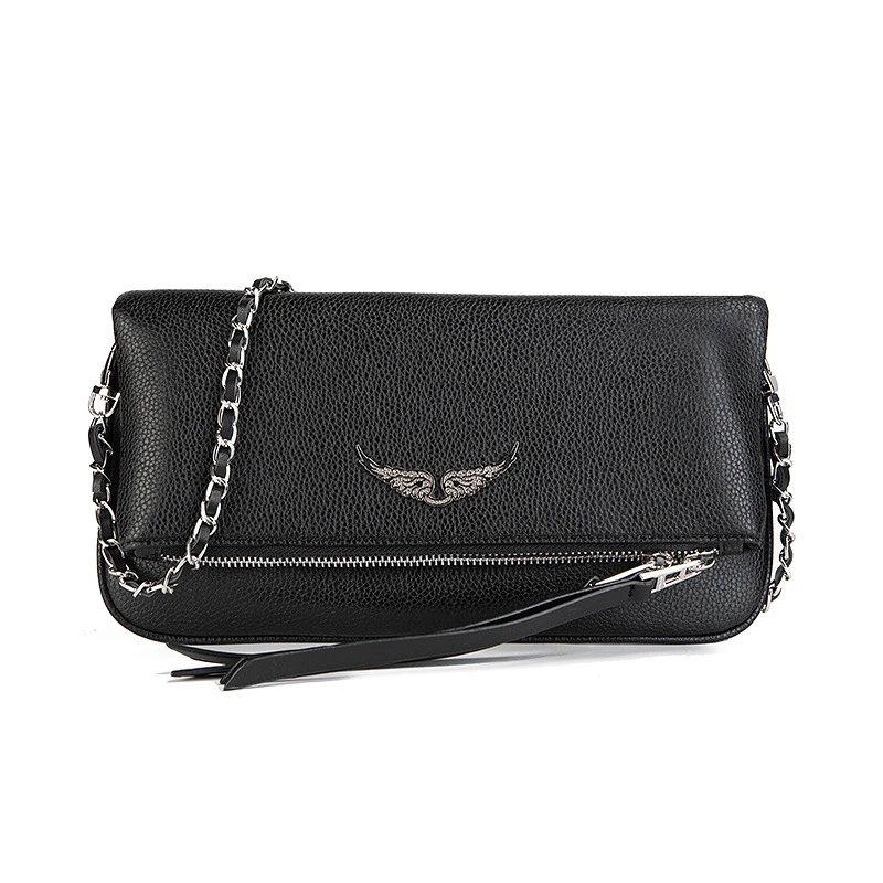 Design Chain Shoulder Bag with Snake-Embossed Texture and Wing Clasp in Off-White - 13