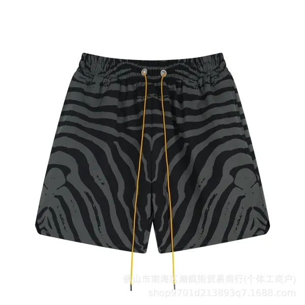 Design Zebra Print Drawstring Shorts in Charcoal Gray and Black Shorts - 1
