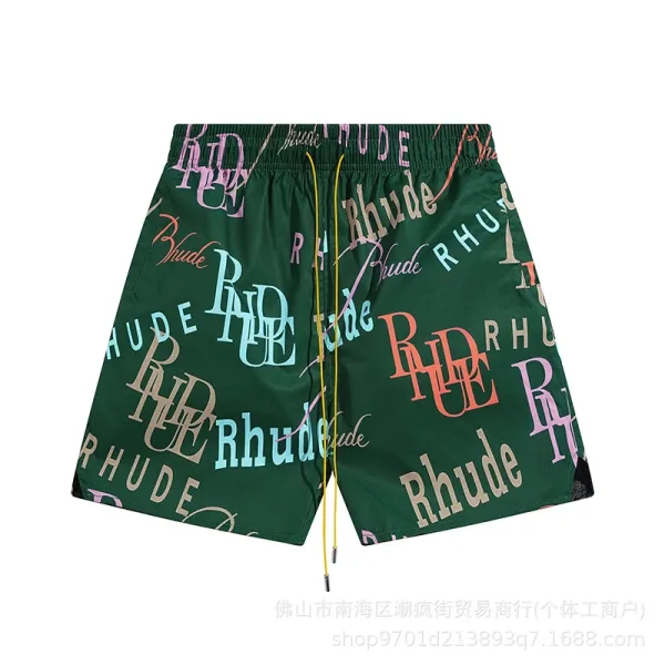 Rhude All-Over Logo Print Swim Shorts Green - 1