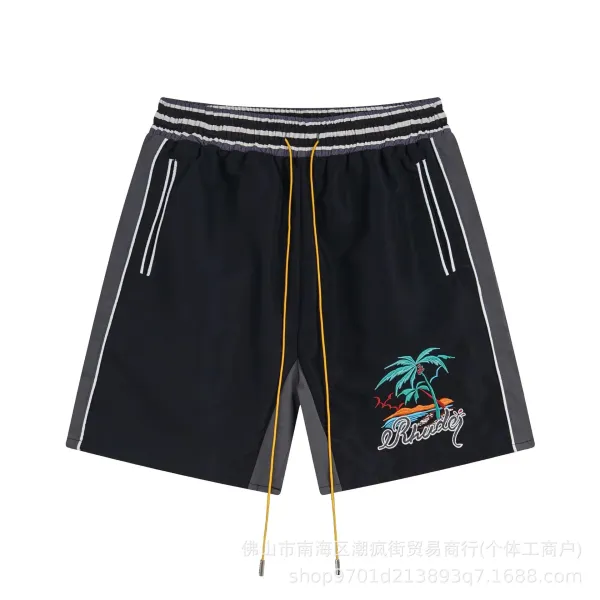 Rhude Palm Tree Embroidered Swim Shorts Black - 1