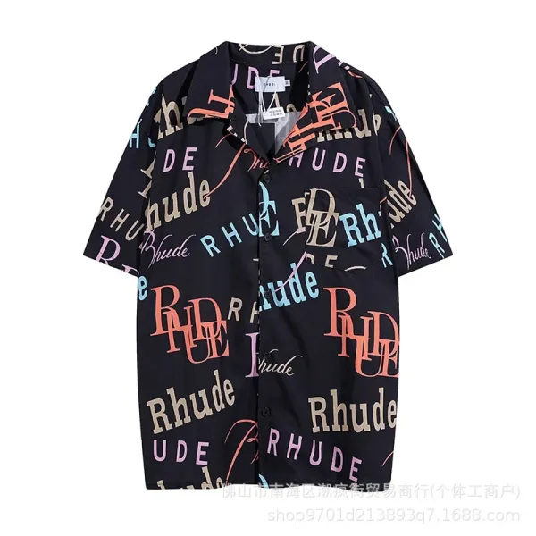Rhude Logo Print Short-Sleeve Button-Up Shirt Black - 1