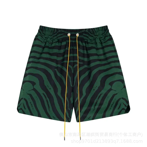 Design Zebra Print Green Shorts with Yellow Drawstring - 1