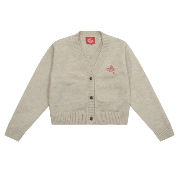 Vivienne Westwood Orb Logo Crewneck Sweater Gray with Red Stripes - 5