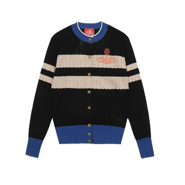 Vivienne Westwood Orb Logo Crewneck Sweater Gray with Red Stripes - 21