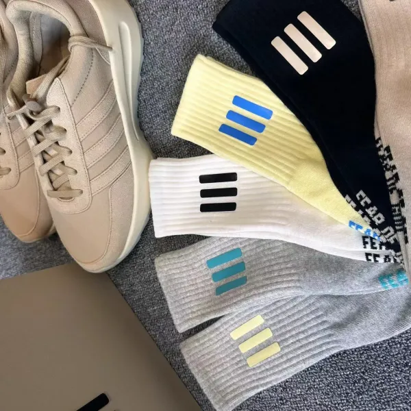 Off-White x Nike Socks Triple Stripe White Beige Black Yellow Gray Socks - 25
