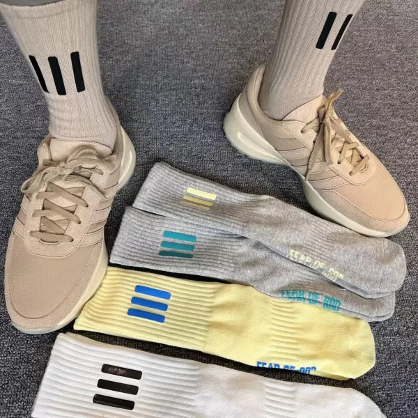 Off-White x Nike Socks Triple Stripe White Beige Black Yellow Gray Socks - 7