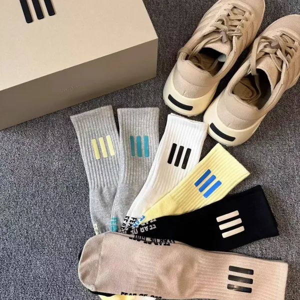Off-White x Nike Socks Triple Stripe White Beige Black Yellow Gray Socks - 23