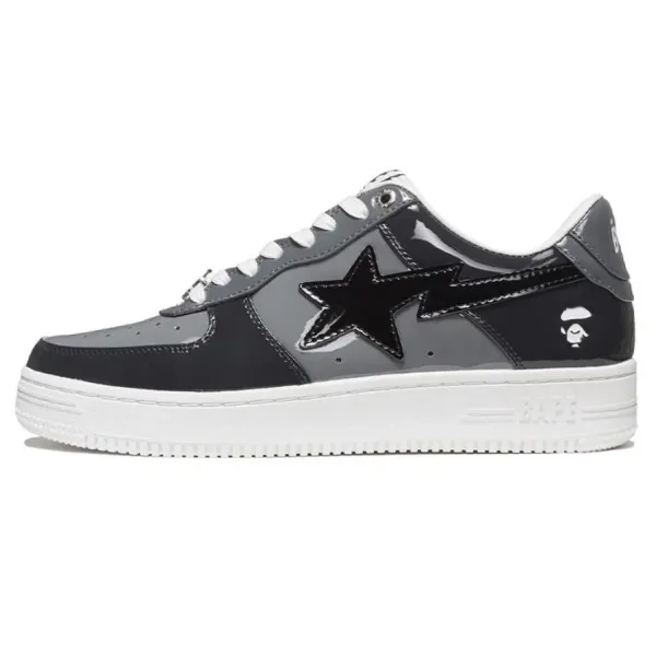 A Bathing Ape Bape Sta Low Gray Black Patent Star Sneakers - 1