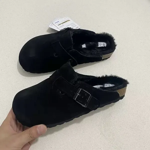 Birkenstock Boston Clog Black Suede Shearling-Lined Slip-On Shoes - 1