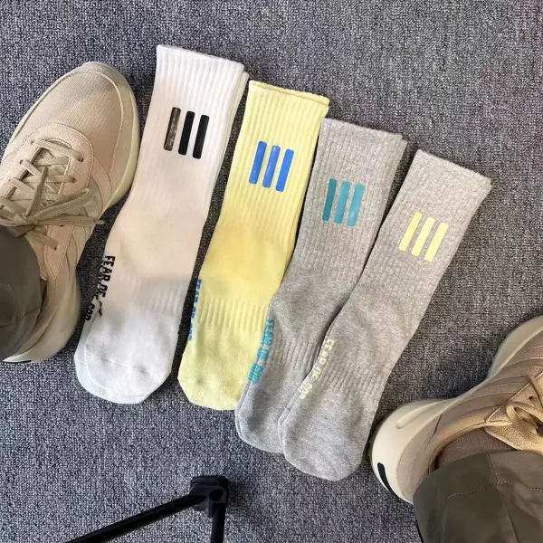 Off-White x Nike Socks Triple Stripe White Beige Black Yellow Gray Socks - 5
