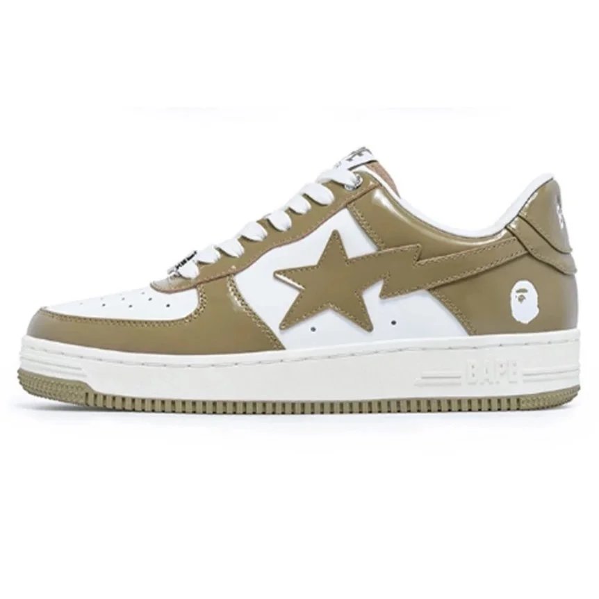 A Bathing Ape Bape Sta Low Olive White Sneakers - 1