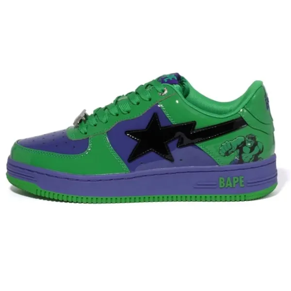 A Bathing Ape x Marvel Hulk Bape Sta Low Green Purple Sneakers - 1