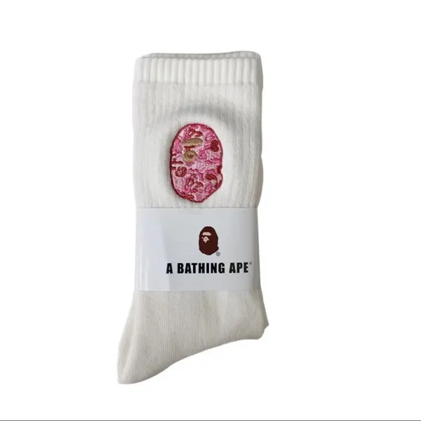 A Bathing Ape Pink Camo Ape Head Socks - 4