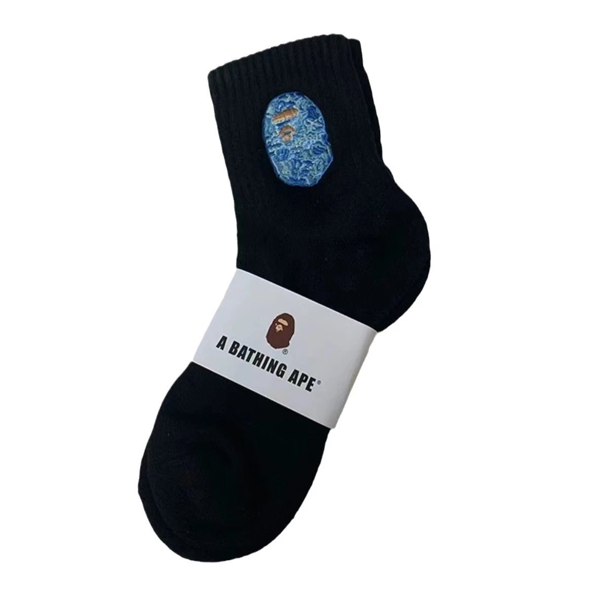 A Bathing Ape Ocean Camo Ape Head Socks Black - 1