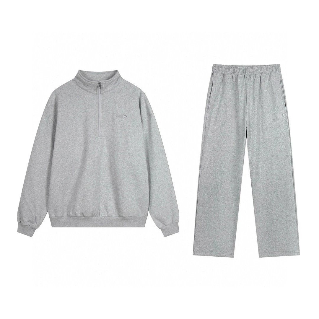 Gray Half-Zip Straight-Leg Set