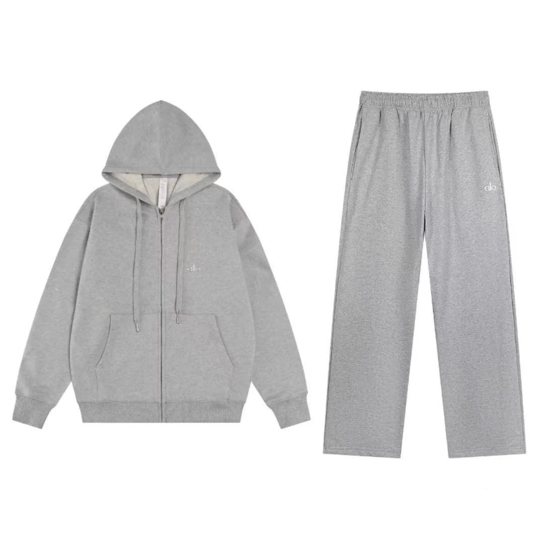 Gray Full-Zip Straight-Leg Set